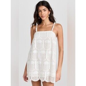 Sundress Karla Pineapple Eyelet White Mini Dress Scallop Hem Cotton New Medium